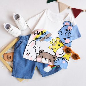 ست تیشرت و شلوارک hello animals